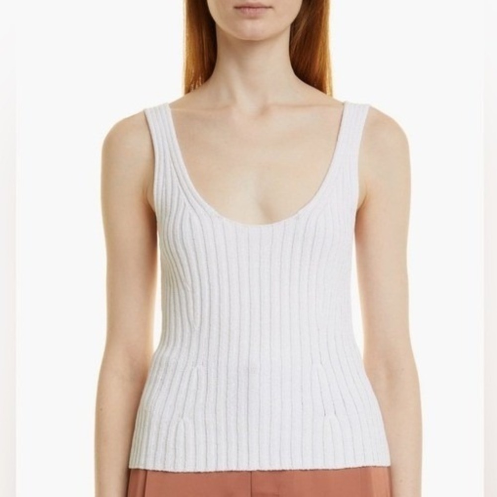 Vince. Ribbed Tie Back Cotton Blend Tank Top in White Size Large